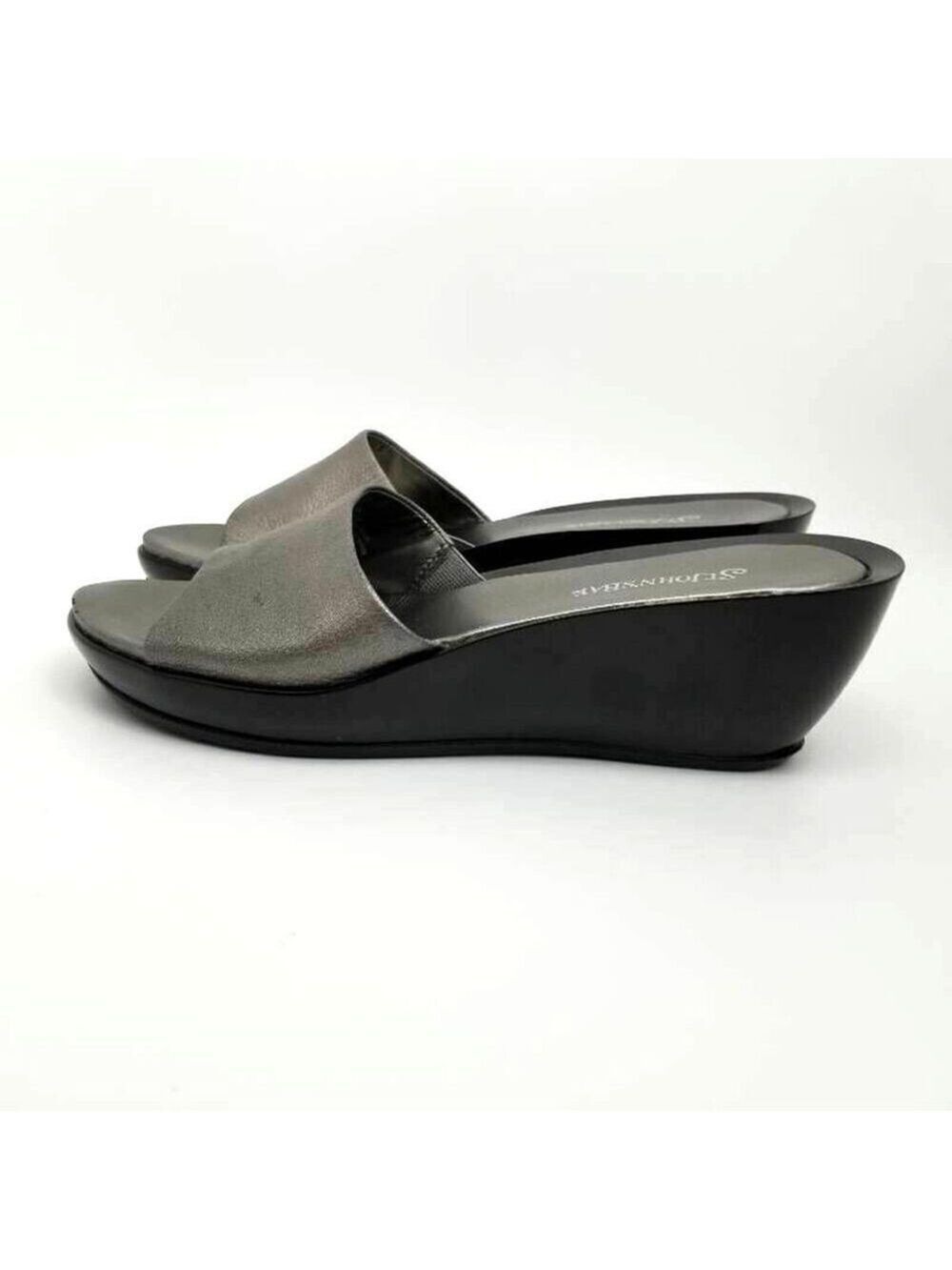 St. Johns Bay Metallic Slip On Slide Leather Wedge Sandals Size 10